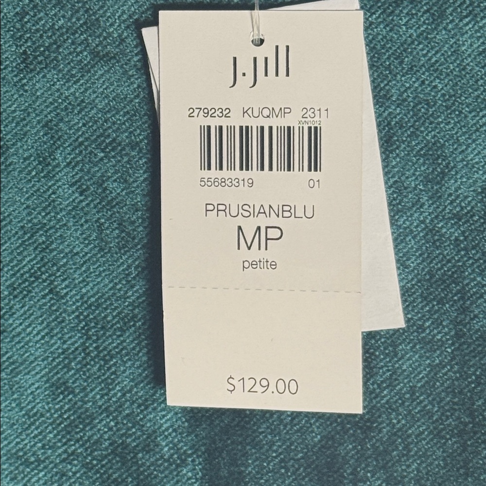 NEW J. Jill Women's Teal Green Velvet Puff Sleeve Shift Dress medium petite $129 - Picture 3 of 10